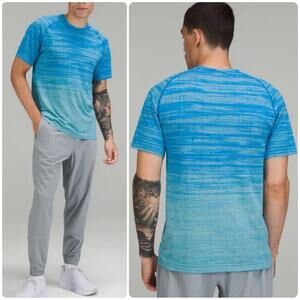 LULULEMON Metal Vent Tech Short Sleeve Shirt 2.0 Static Storm Stripe Blue Sz L